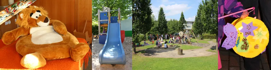 Kinder spielen gemeinsam im Sandkasten des Außengeländes.